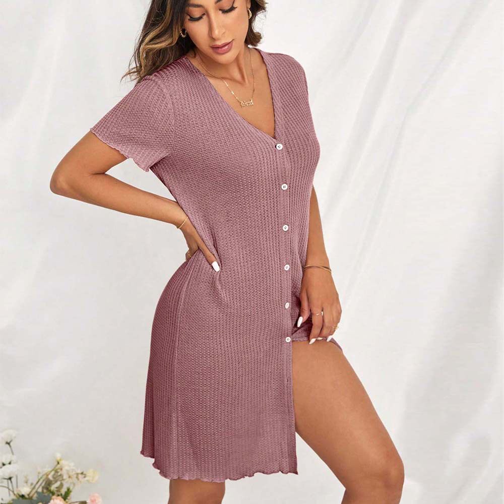 V Neck Short Sleeve Loose Fit Nightgown Comfortable Fabric Casual Style Elegant Design Perfect for Home Wear