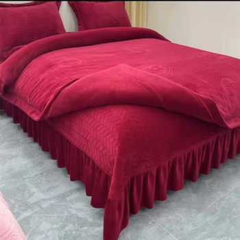 Winter thickened carved velvet milk velvet four-piece set coral velvet cotton bed cover bed skirt 4-piece set factory outlet