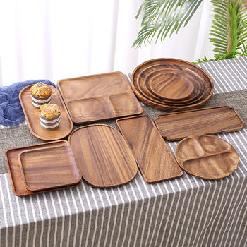 Japanese-style Walnut Tray Saucer Diment Plate Rectangular Wooden Acacia Wood Solid Wood Fruit Plate Dry Soaking Table Tea Plate