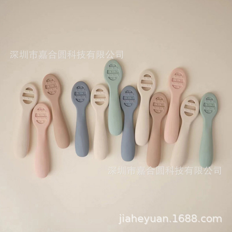 Manufacturer's 2-piece Silicone Spoon Set, Food-grade Soft Food Supplement Spoon for Eating, Newborn Feeding Puree Rice Cereal Kidsren's Spoon