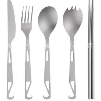 Pure Titanium Soup Spoon Portable Outdoor Travel Camping Titanium Salad Spoon Cake Fruit Fork Dual-purpose Tableware Bottle Opener