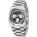 White case, black dial, steel strap