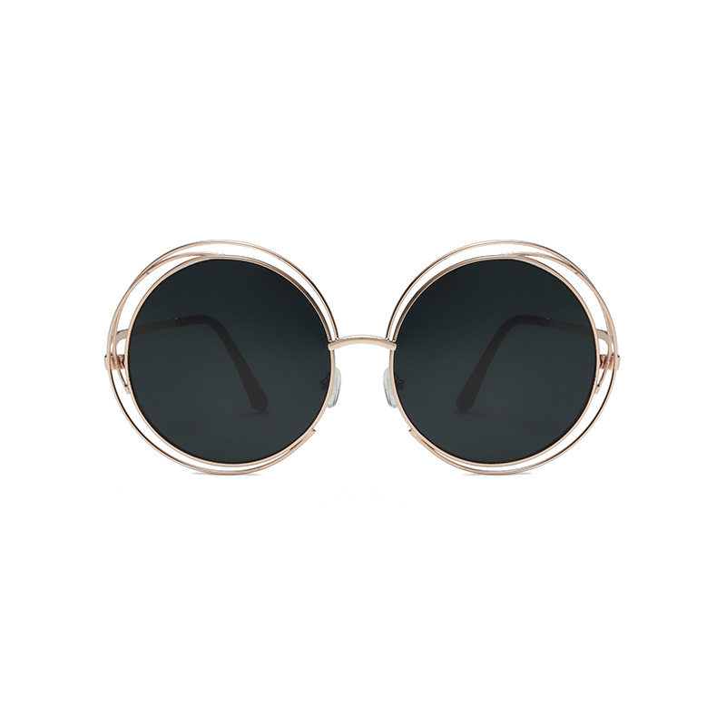 Korean fashion metal double ring sunglasses reflective HD color film sunglasses men and women fashion sunglasses wholesale