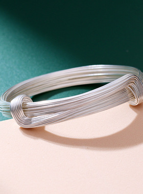 山本银 S925简约设计感手工多线条拉丝手镯女士轻奢质感手环配饰