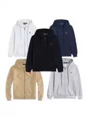 Cross-Border Rl Paul Long-Sleeved Sweatshirt Men's Casual Pure Color Embroidered Pony Logo Zipper Cardigan Hooded Jacket