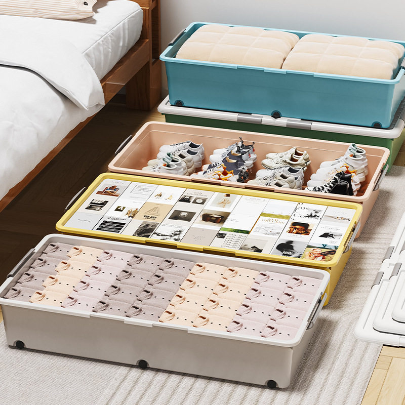 Bed Storage Box with Wheels Drawer Type Flat Clothes Quilt Storage Artifact Household Finishing Box Bed Storage Box