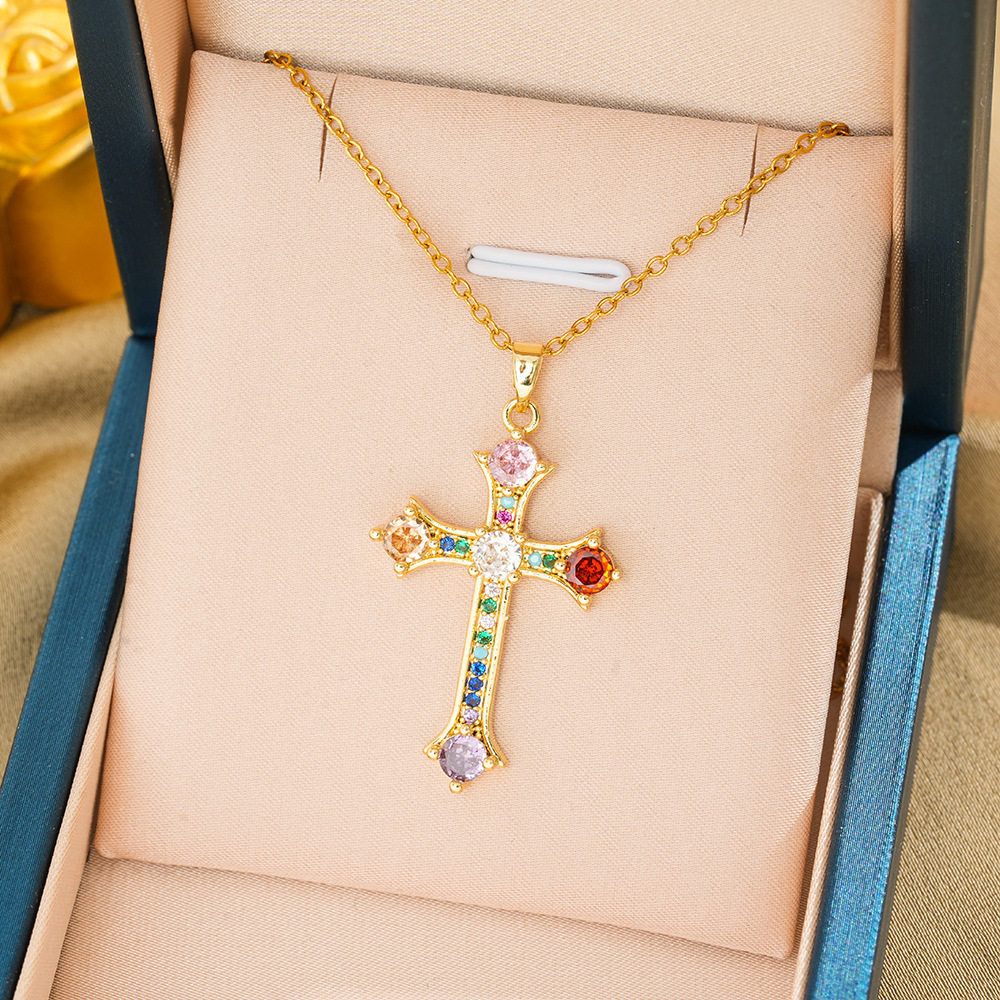 246-9 クロスネックレス-ゴールドカラー