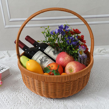 Rattan-like hand-woven basket round egg basket gift basket household fruit basket picking fruit and vegetable storage basket