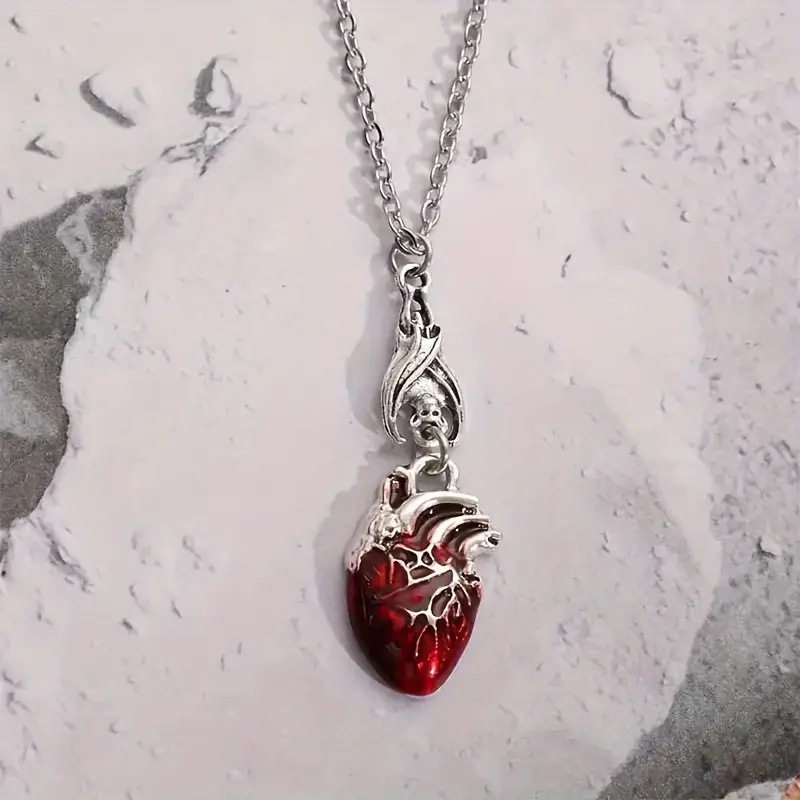 Bat Shape Blood Drop Heart Pendant Necklace Unique Bohemian Style Retro Gift Creative Gift