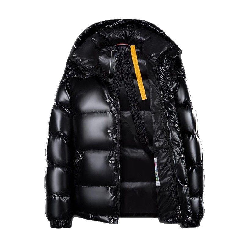 2025 New Men's White Duck down Jacket Men's Warm Trendy Brand Glossy Short Thickeneded Hooded Jacket Black