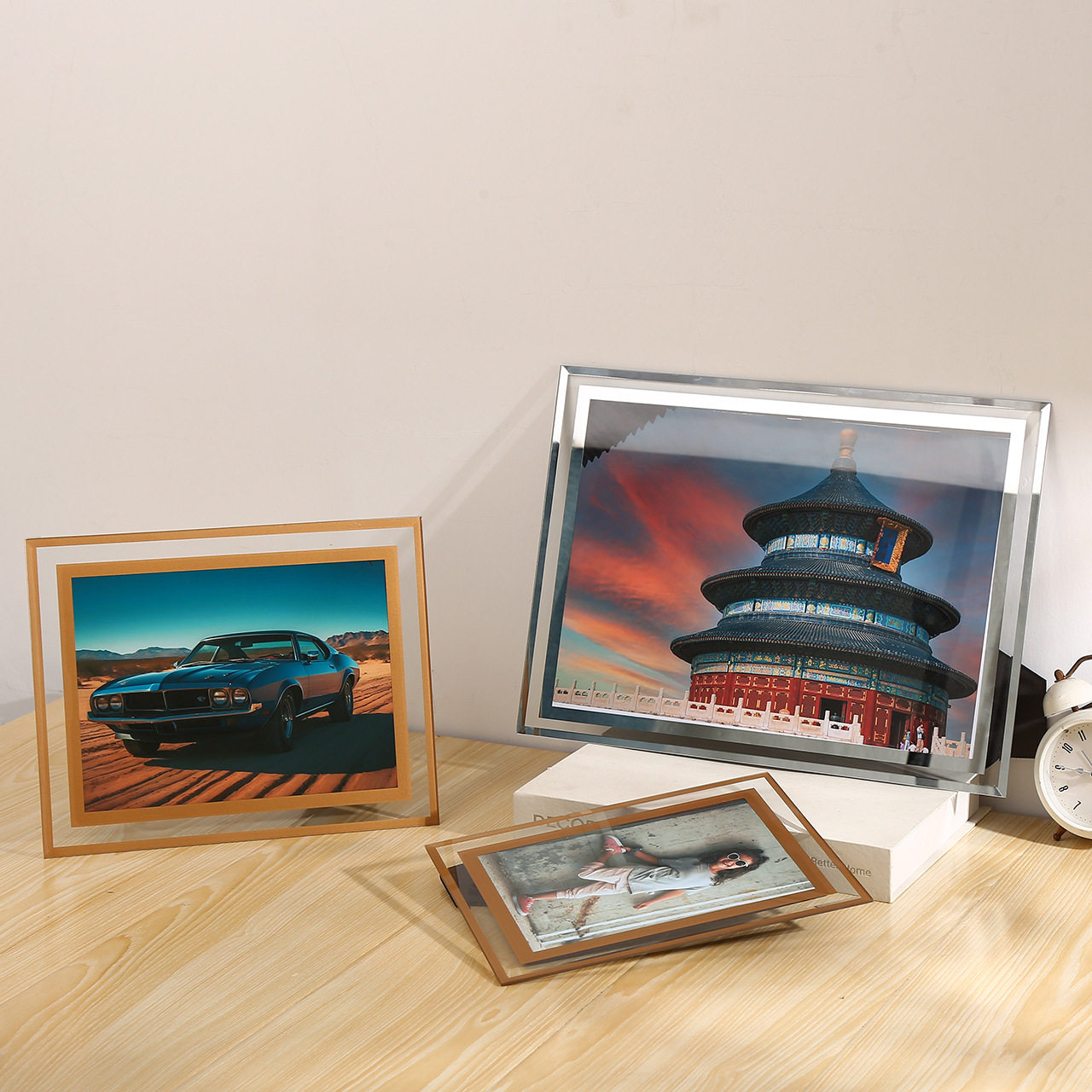 Simple high-grade crystal glass photo frame 78 inch A5A4 photo display frame table transparent scenic wedding gift frame