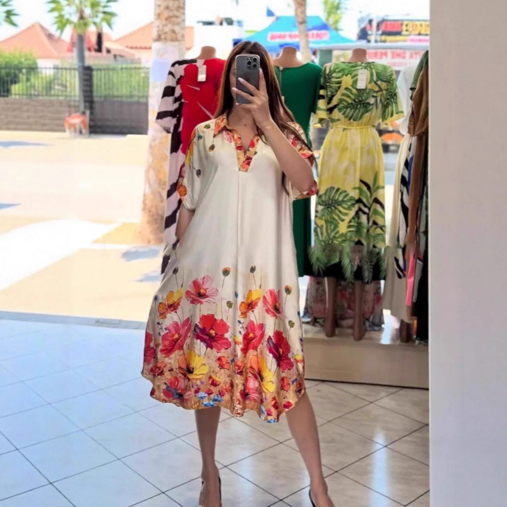 Floral Print Short Sleeve Pocket Dress Summer Fashion Elegant Style Perfect for Casual Outings Wholesale Available