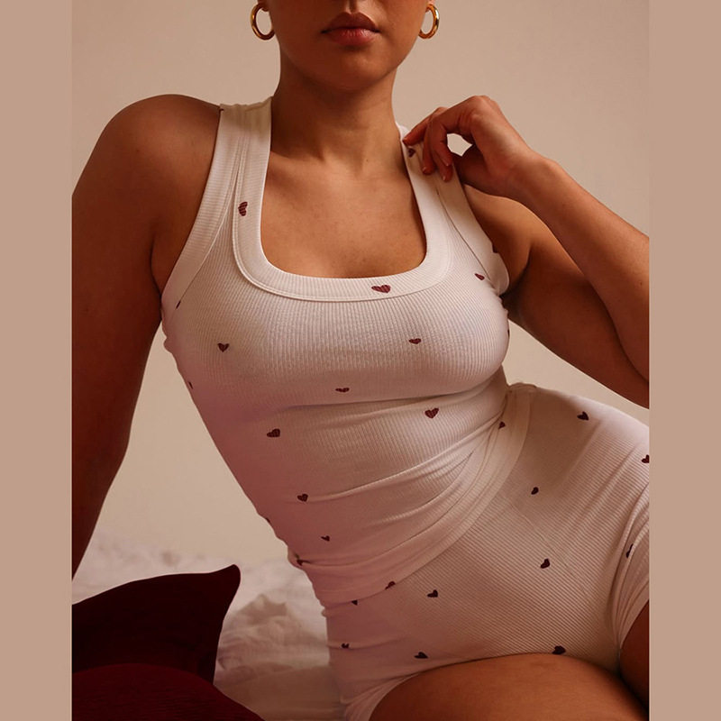2025 Sweet Sleeveless Vest Summer New Round Neck Heart Women's Korean Style Slimming Home Pajamas Shorts Two-Piece Set