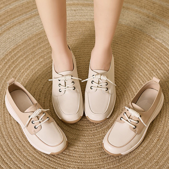 Genuine Leather Loafers Women 2025 New Autumn White Shoes Casual Ladies All-Match Soft Sole Cowhide Ladieswear Shoes