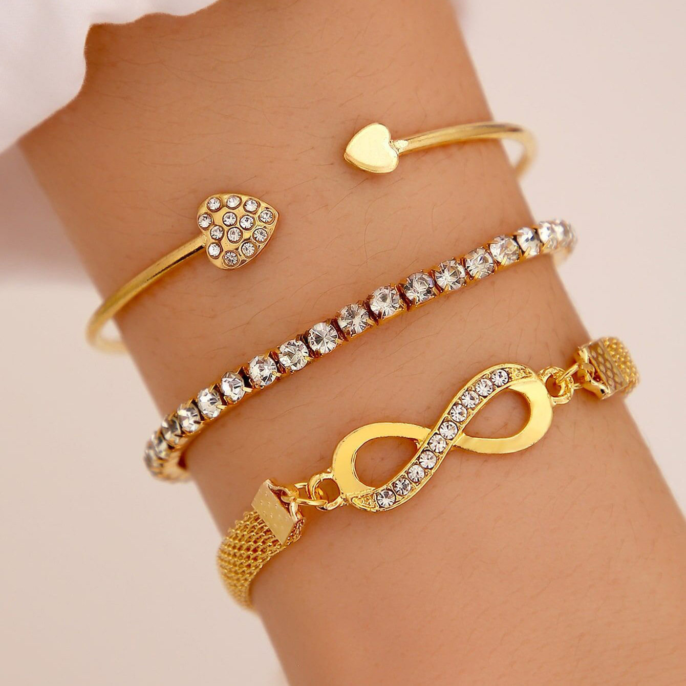 European and American Niche Infinite Figure-Eight Bracelet Fashion Commuter Versatile Flat Snake Chain Diamond-Studded Infinity Symbol Alloy Bracelet