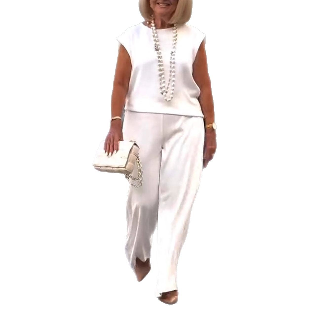 2026 Spring/Summer New European and American Cross-Border Independent Website Hot-Selling Women's Solid Color Round Neck Sleeveless Top and Long Pants Set