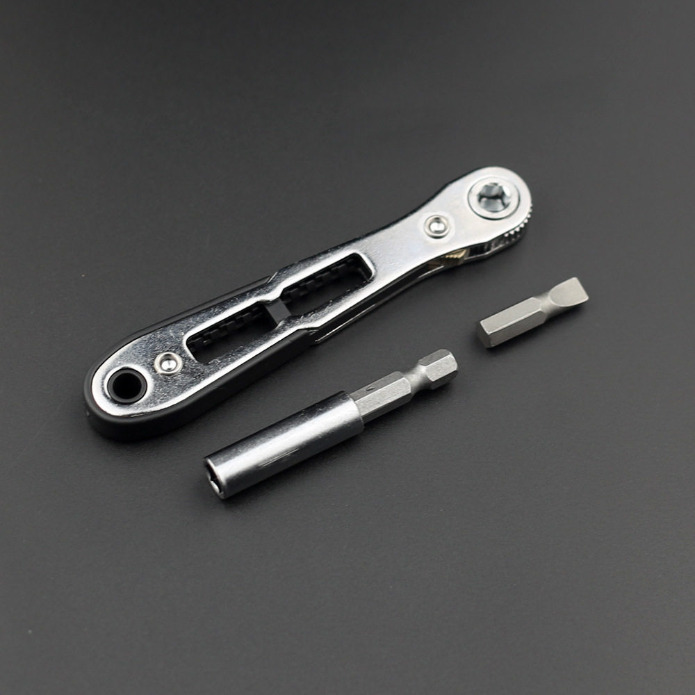 超薄平头双向棘轮螺丝刀套装弯头直角批头套筒工具狭窄用手动