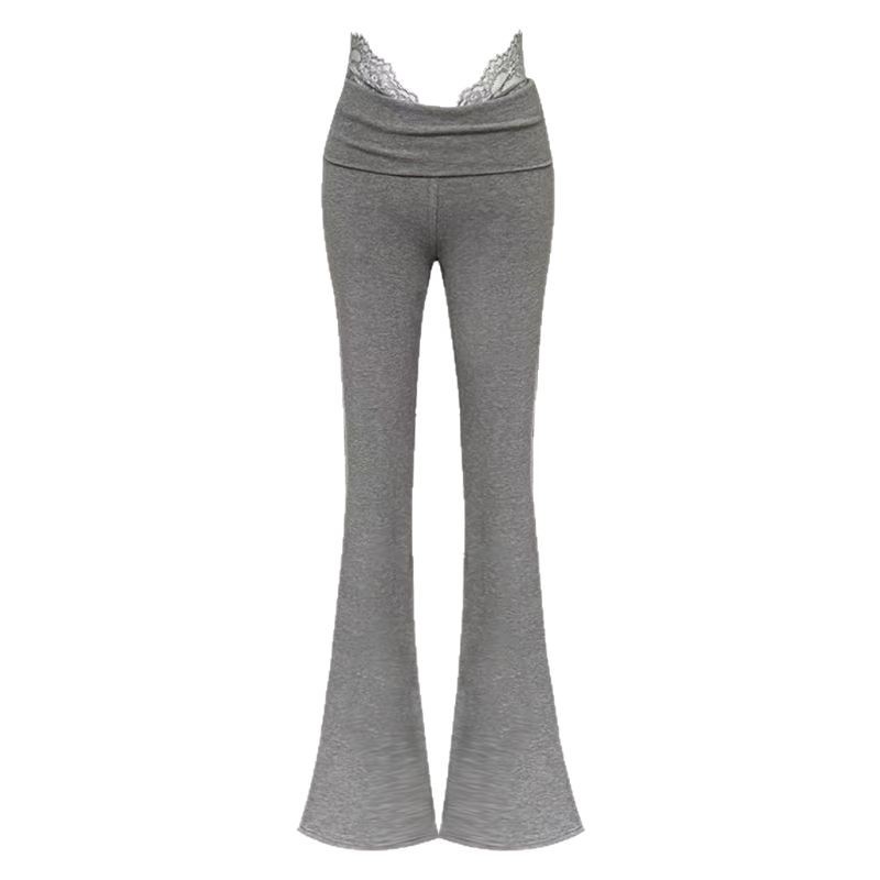 High Waisted Flared Casual Pants Lace Paneling Slim Fit Lightweight Fabric Autumn Fashion for Women Wholesale