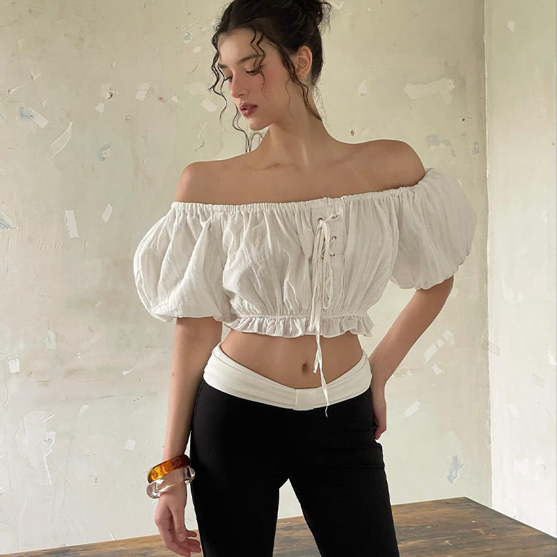 Off Shoulder Ruffled Top Sexy Sweet Puff Sleeve Spring Summer Fashion Wholesale Available OEM ODM service