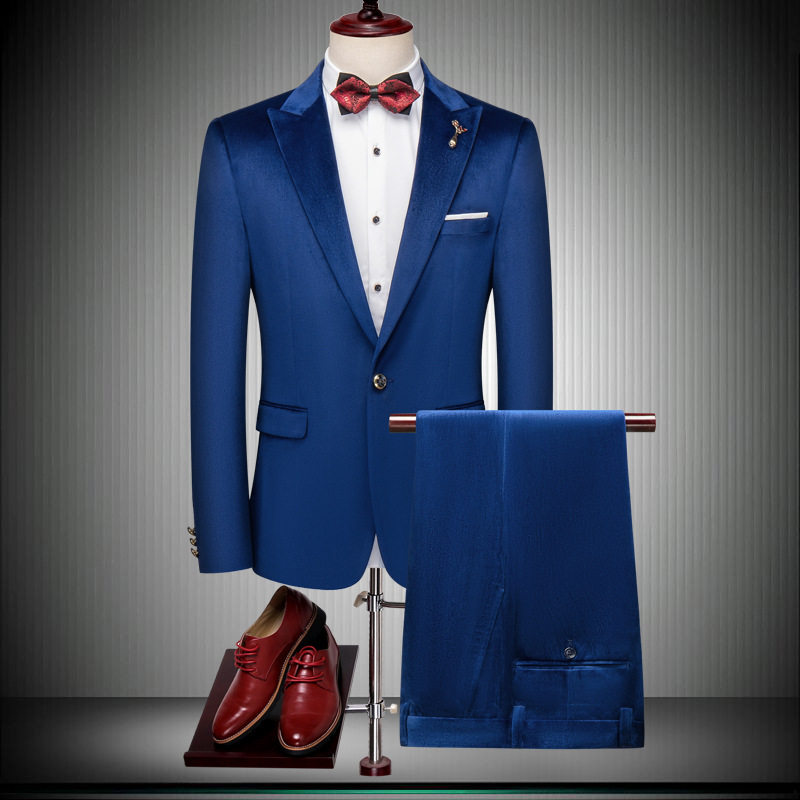 外贸大码复古韩版休闲结婚礼西服装男两件套中年商务西装wish西服