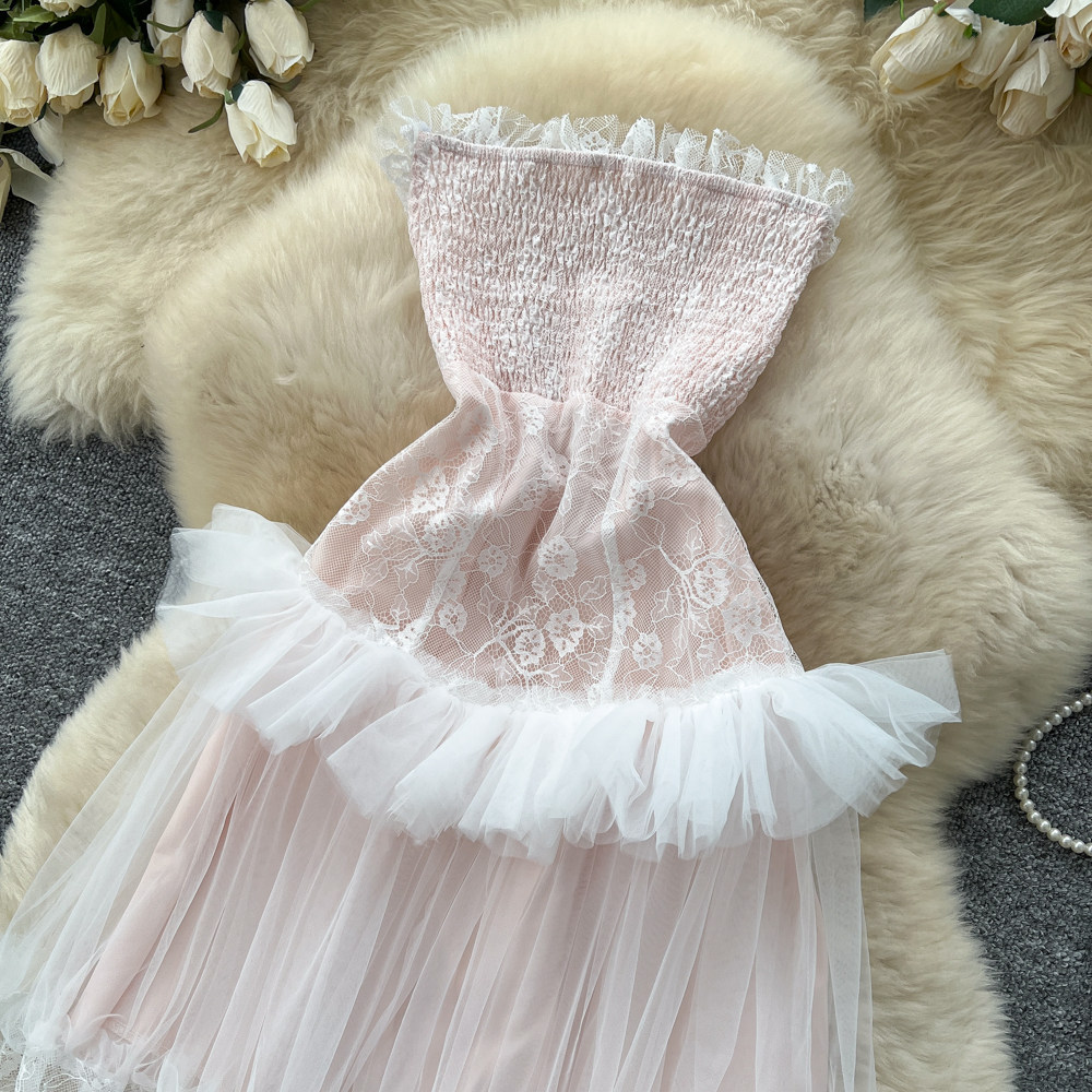 Lace Trimmed Strapless Maxi Dress High Waist Flared Skirt Sleeveless Elegant Design Summer Evening Wear OEM