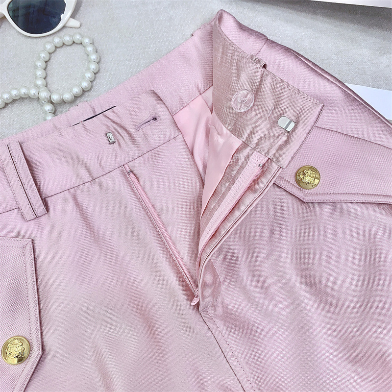 Áo khoác nữ dáng dài phối quần culottes, chất liệu sợi pha mềm mại, túi nổi và dây rút eo — Quần culottes màu hồng sáp (không có thắt lưng), Áo khoác màu hồng sáp