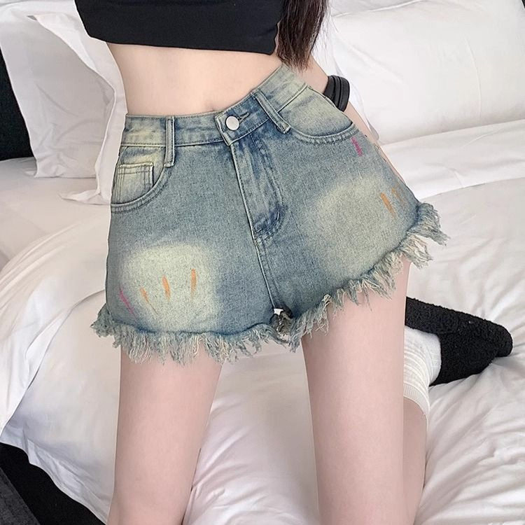 High Waisted Distressed Denim Shorts Loose Fit Frayed Hem A Line Style Summer Casual Wear for Women Wholesale