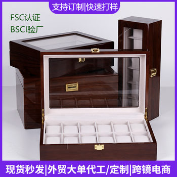 Qingyu packaging roasted paint brown bright 6102 watch box wristwatch storage mechanical watch packaging wooden box