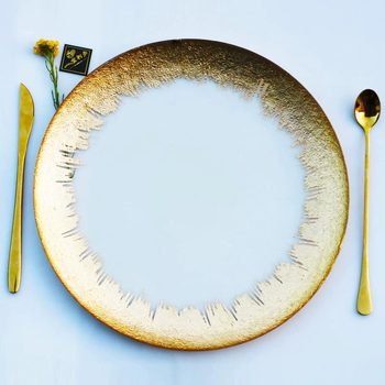 Creative Gold Foil Glass Plate Wedding Banquet Restaurant Dinner Plate Fruit Plate Gold Edge Creative Glass Plate Manufacturer