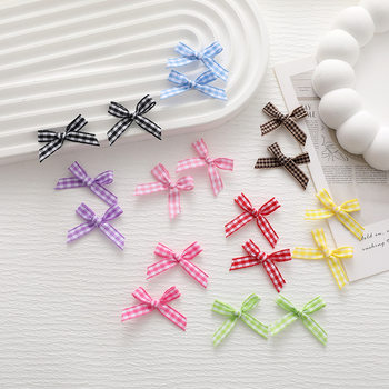2 Plaid Bow Hand Tie Small Bow 0.7cm Wide Polyester Ribbon Gift Box Clothing Headwear Accessories