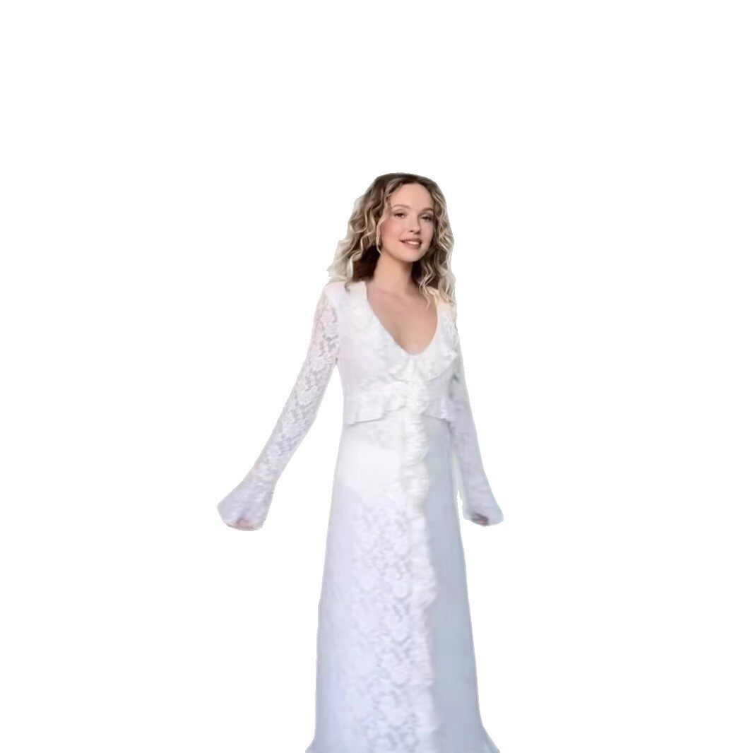 Elegant Womens V Neck Lace Ruffle Bodycon Dress Sophisticated Style for Parties and Events Wholesale Available
