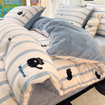 Mother and Baby Grade Milk Velvet Four-Piece Set Winter Light Luxury High-End Bedding Single Quilt Cover Coral Four-Piece Set Wholesale