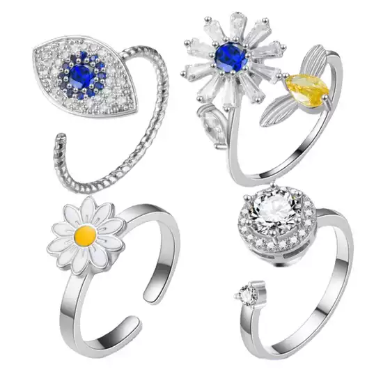 Light Luxury Temperament Rotatable Open Ring for Women, Gypsophila Gemstone Ring for Women, Cross-Border Hand Jewelry Wholesale