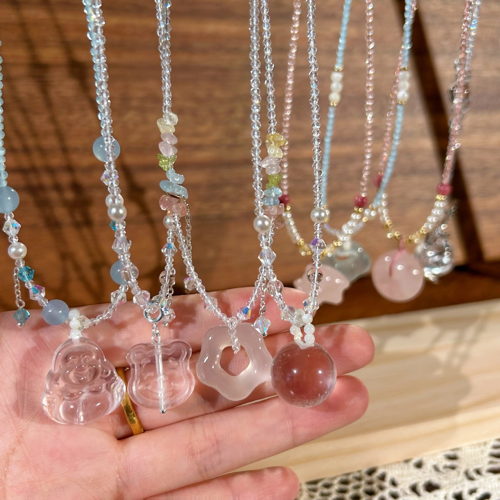 2025 Design Natural Crystal Necklace Chalcedony Necklace Atmospheric Pink Necklace Female Gift Summer Chinese Style