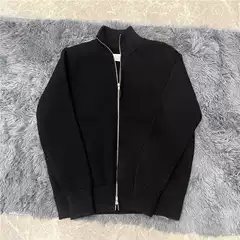 Margiela Style High Collar Double Zipper Warm Wool Cardigan Knitwear High Weight Fleece-Lined Thickeneded Jacket Knitwear