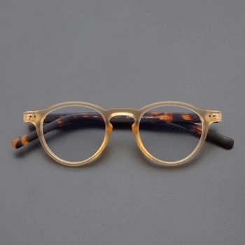 Japanese Designer Eyeglass Frames European and American Trendy Retro Non-Prescription Round Acetate Eyeglass Frames Wholesale for Men and Women