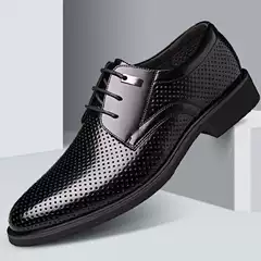 Four Seasons plus size Low-cut Men's Shoes Men's Inner Height Increasing Dress Business Hollow Leather Shoes Men's Cowhide Wedding Shoes Groom's Shoes