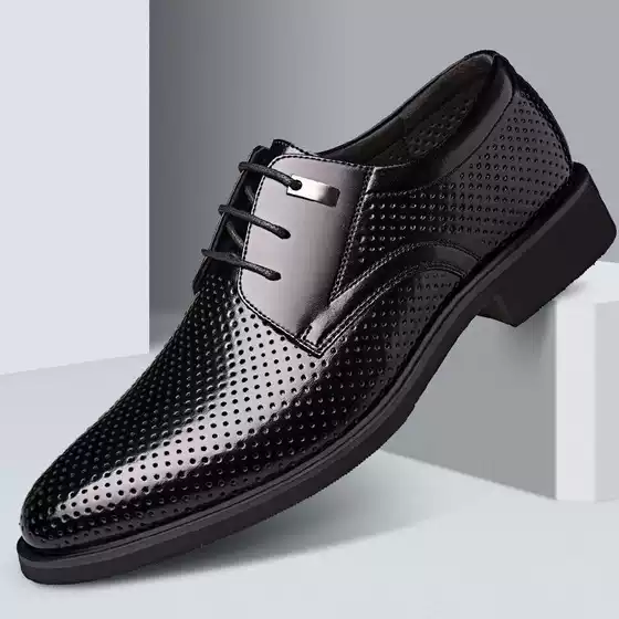 Four Seasons plus size Low-cut Men's Shoes Men's Inner Height Increasing Dress Business Hollow Leather Shoes Men's Cowhide Wedding Shoes Groom's Shoes
