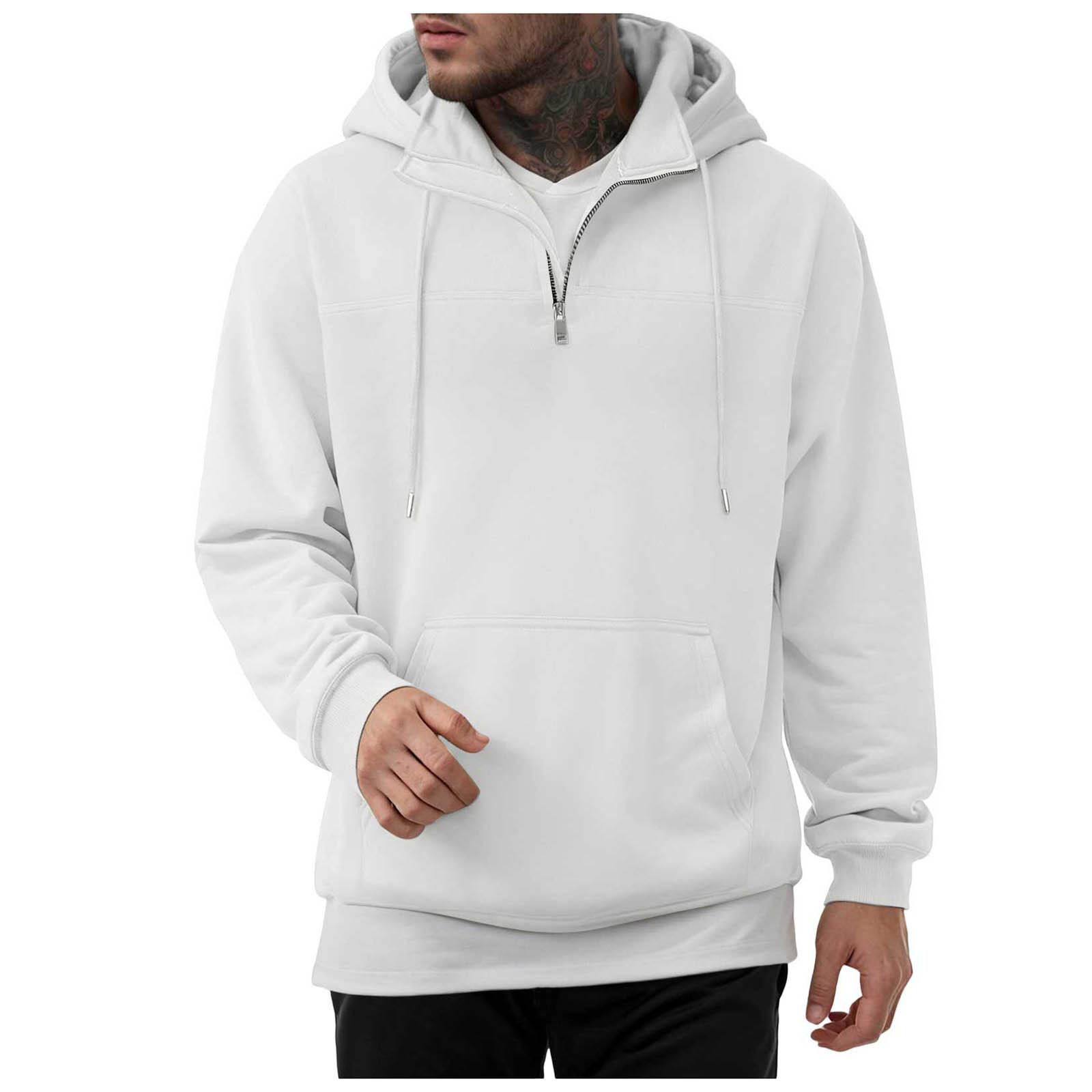 跨境秋冬加绒拉链套头衫男士连帽卫衣男美式复古宽松休闲立领外套