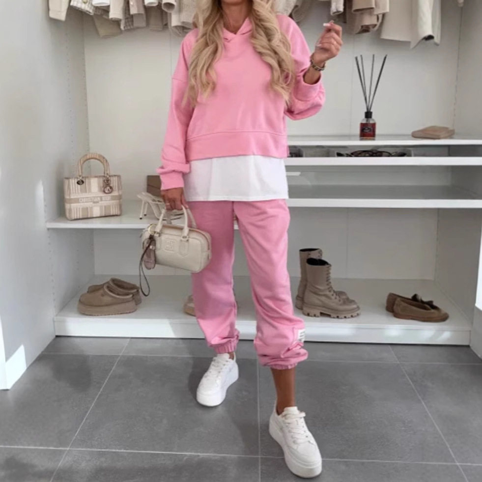 Womens Casual Hooded Tracksuit Solid Color Comfortable Fabric Stylish Design Perfect for Sports and Leisure