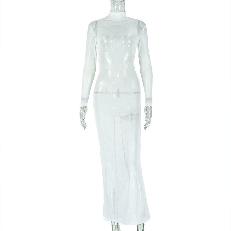 Elegant Backless Tie Back Bodycon Dress Long Sleeve Stand Collar Slim Fit Perfect for Parties and Formal Events