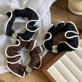 French-Style Rhinestone White-Edged Scrunchie Hair Tie Elegant Versatile Bun High-Elasticity Hair Band Hair Accessory New Model for Women