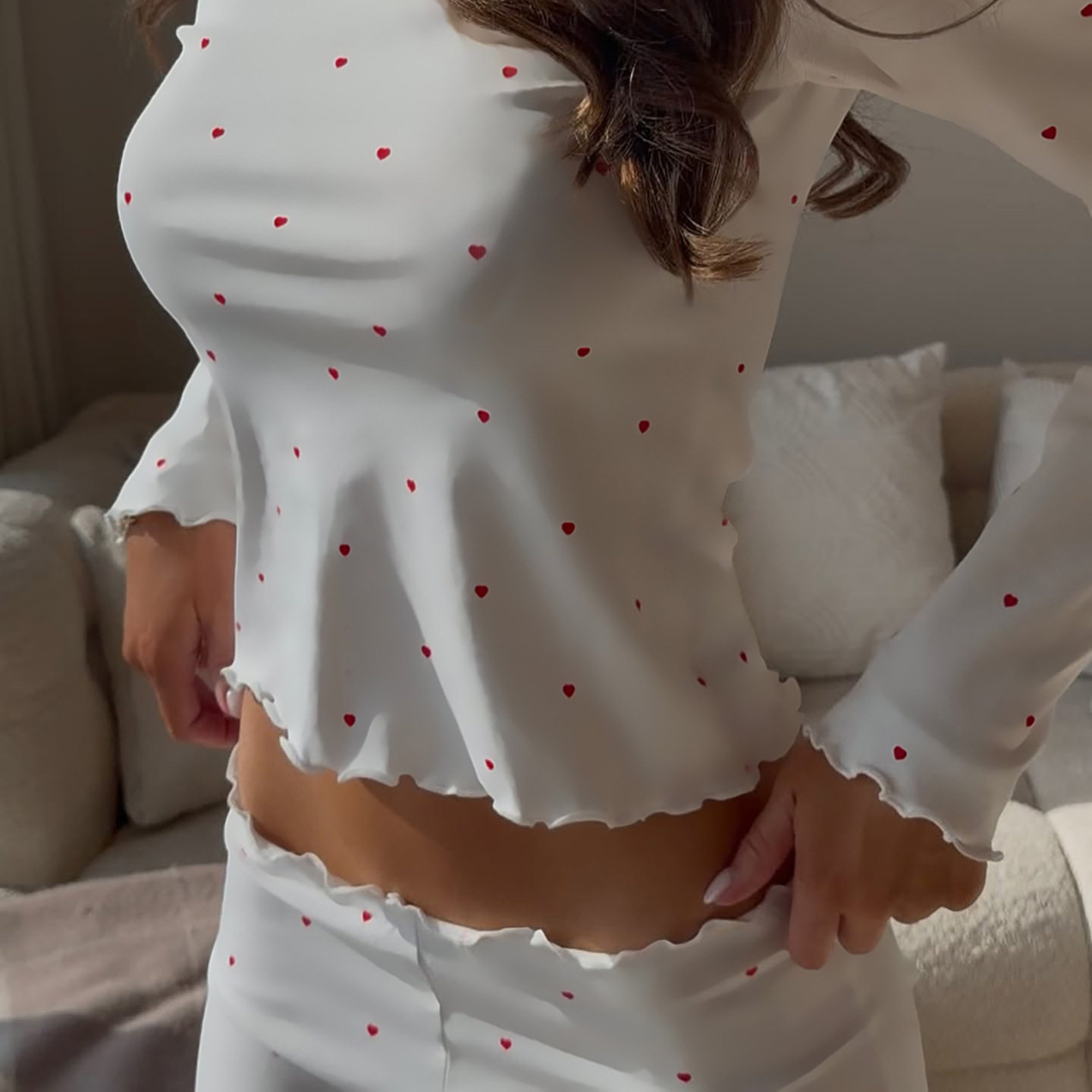 Womens Fashion Summer Set Ruffled Long Sleeve Top Low Waist Shorts Comfortable Loungewear Wholesale Available