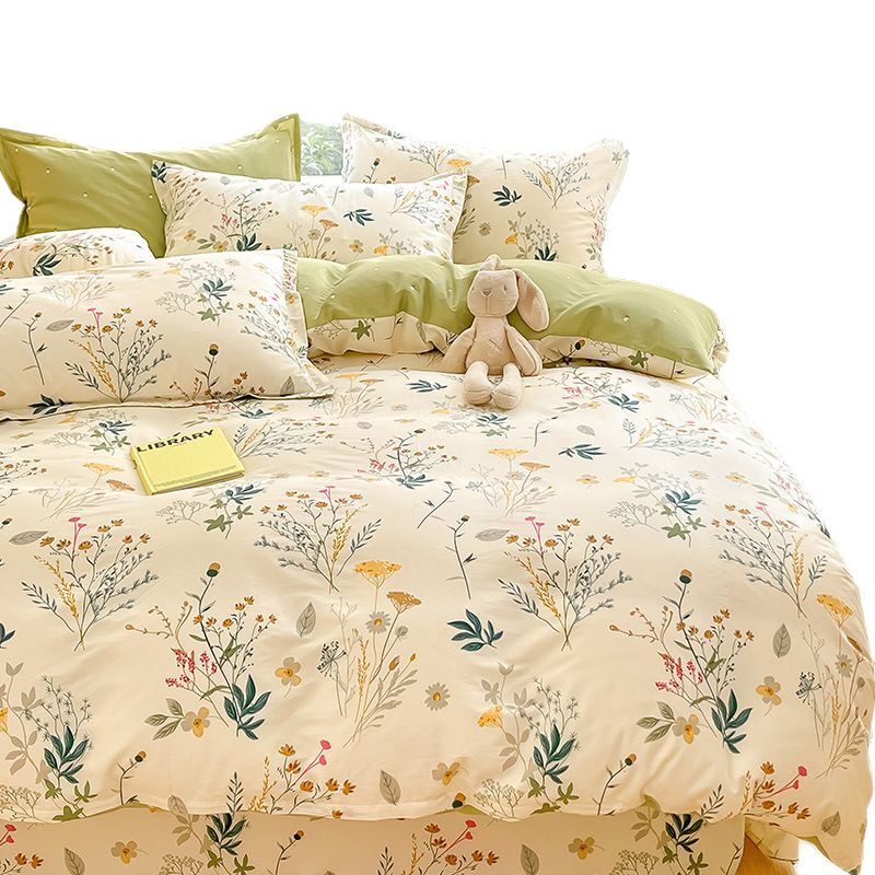 Cotton Four-piece Set Cotton 2025 New Bedding Fresh Floral Quilt Cover Bed Sheet Dormitory Three-piece Set Bedclothes