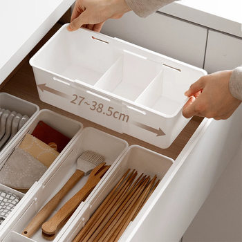 Japanese-style drawer storage box retractable tableware separated storage box multifunctional office stationery classification organizing box