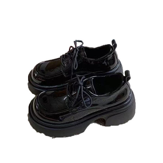 黑色粗跟小皮鞋女英伦风春夏系带日系JK增高玛丽珍乐福通勤工作鞋