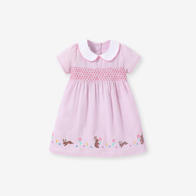 Girls' Dress, New Summer Kids' Dress, Woven Short-sleeve Girls' Dress