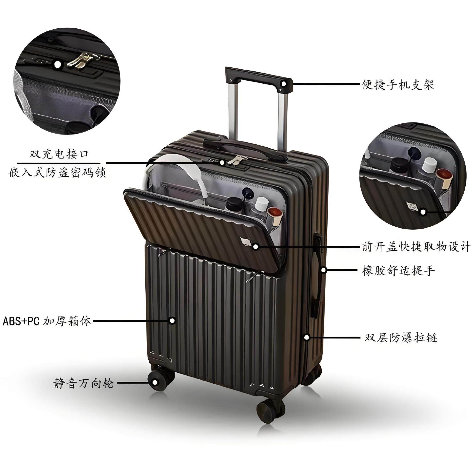 New Multifunctional Suitcase Pc Trolley Case, Sturdy and Durable Password Box with Front Opening Lid, Can Sit on 24inch Suitcases