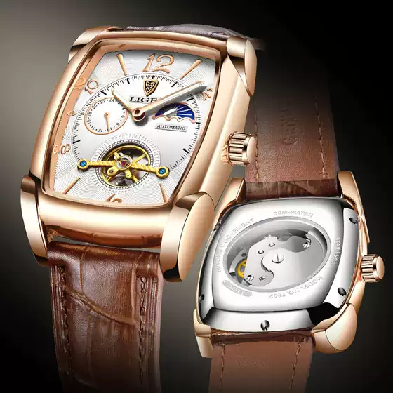 LIGE/LIGE Foreign Trade Special for Men's Manipulator Watch Square Case Tourbillon Watch Multifunctional Waterproof Watch
