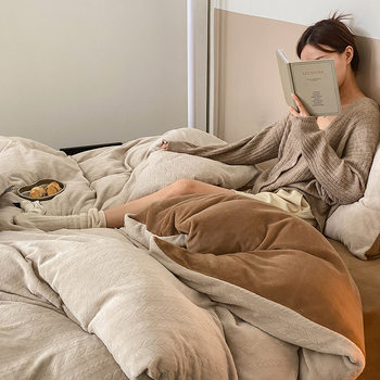 Comfortable and Warm Milk Velvet Winter Fleece-Lined Thickened Four-Piece Set Anti-Static Bed Sheet Duvet Cover Light Luxury High-End Bedding